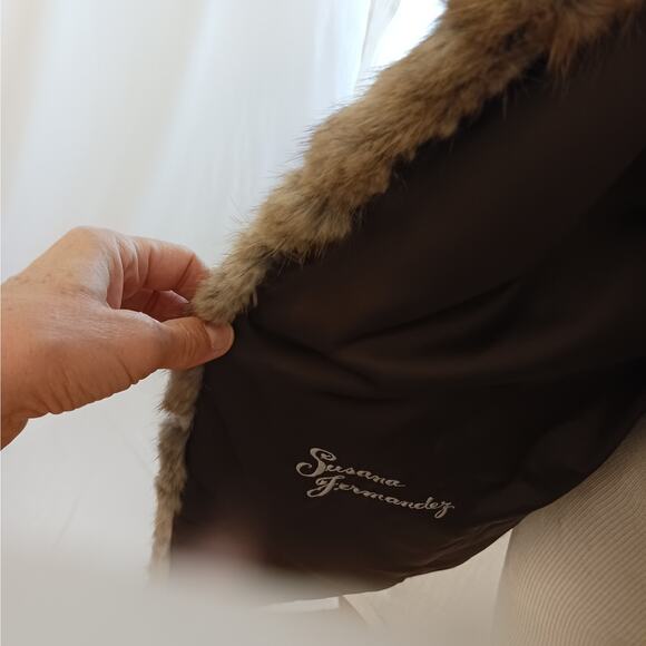 Thick Mink Fur Coat Sz M Brown Chevron Jacket Boxy Formal Wedding Winter Glamor - Picture 8 of 14